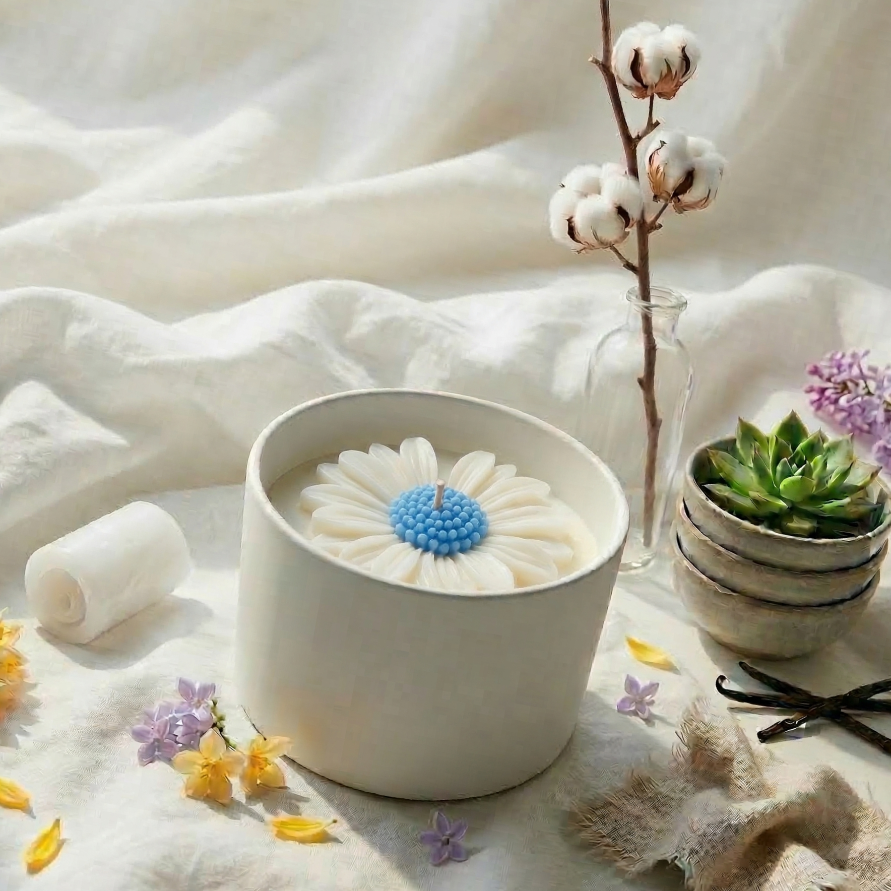 Bougie marguerite - fleur de coton – Image 2